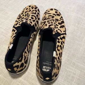 Kate Spade x Keds Leopard Calf Hair Mules Slip On Sneakers Shoes Size 9